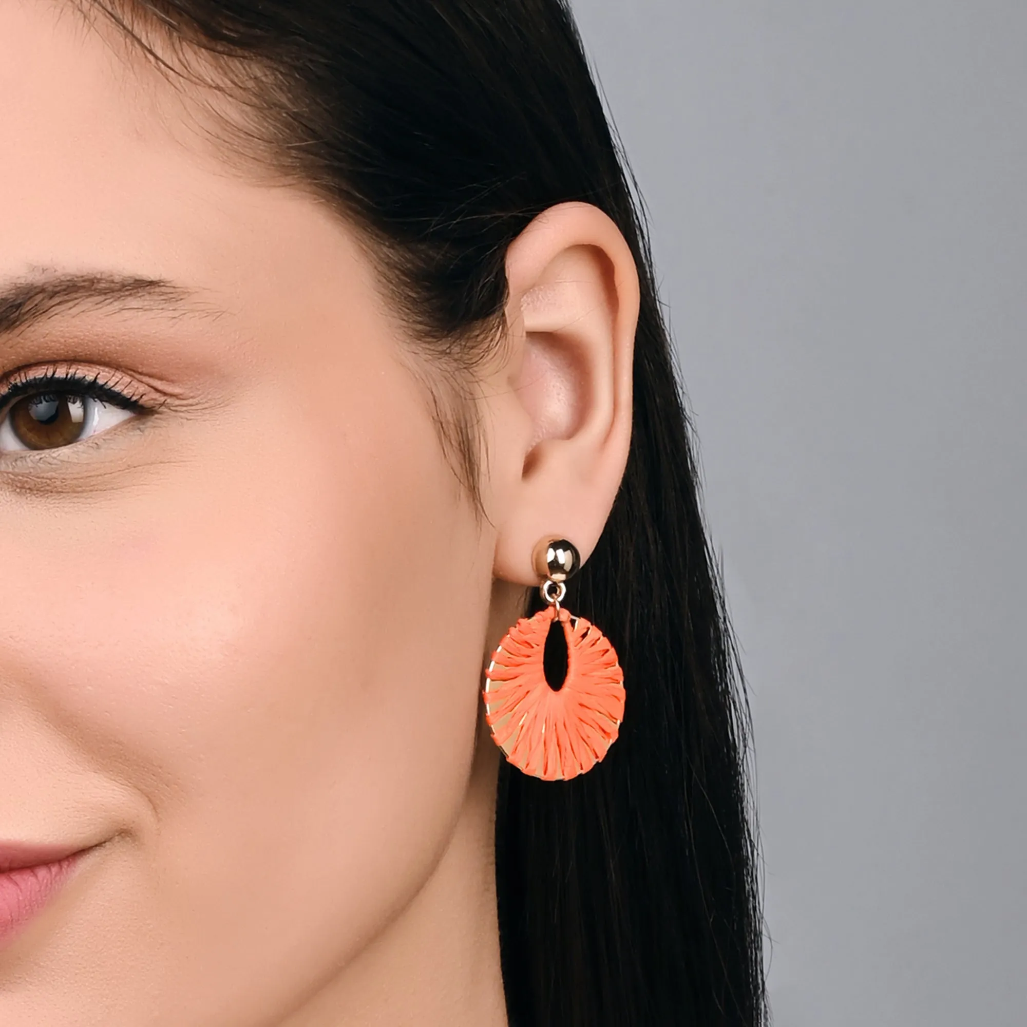 Accessorize London Women's Orange Raffia Overlay Hoop Earring