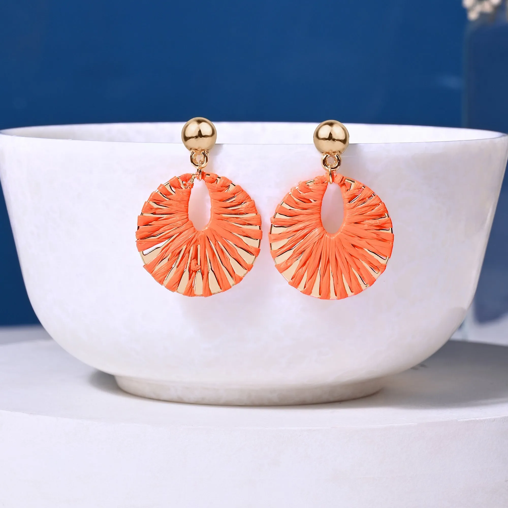 Accessorize London Women's Orange Raffia Overlay Hoop Earring