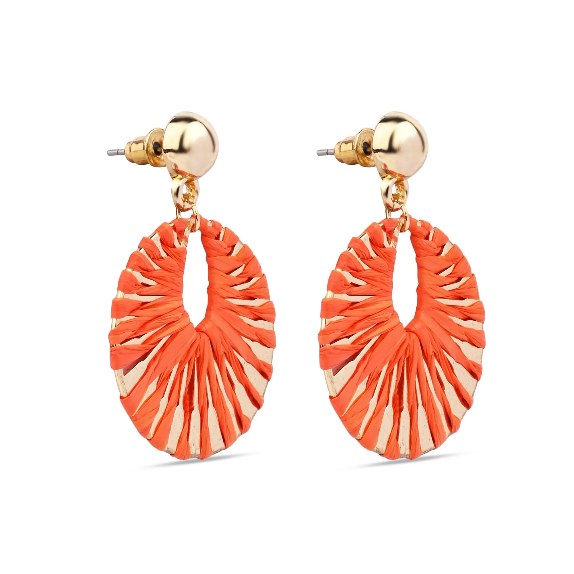 Accessorize London Women's Orange Raffia Overlay Hoop Earring