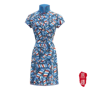 【BARBER TWIRL】Masterpiece Collection 100% Silk Cheongsam (Cap Sleeve / Regular Fit) (香港經典) (轉轉燈) (紅白藍)