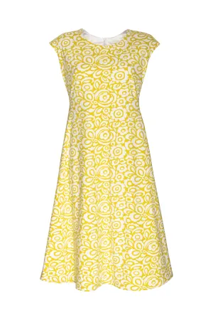 Cap Sleeve Swing Dress - Chartreuse/Vanilla Print Jersey 4295