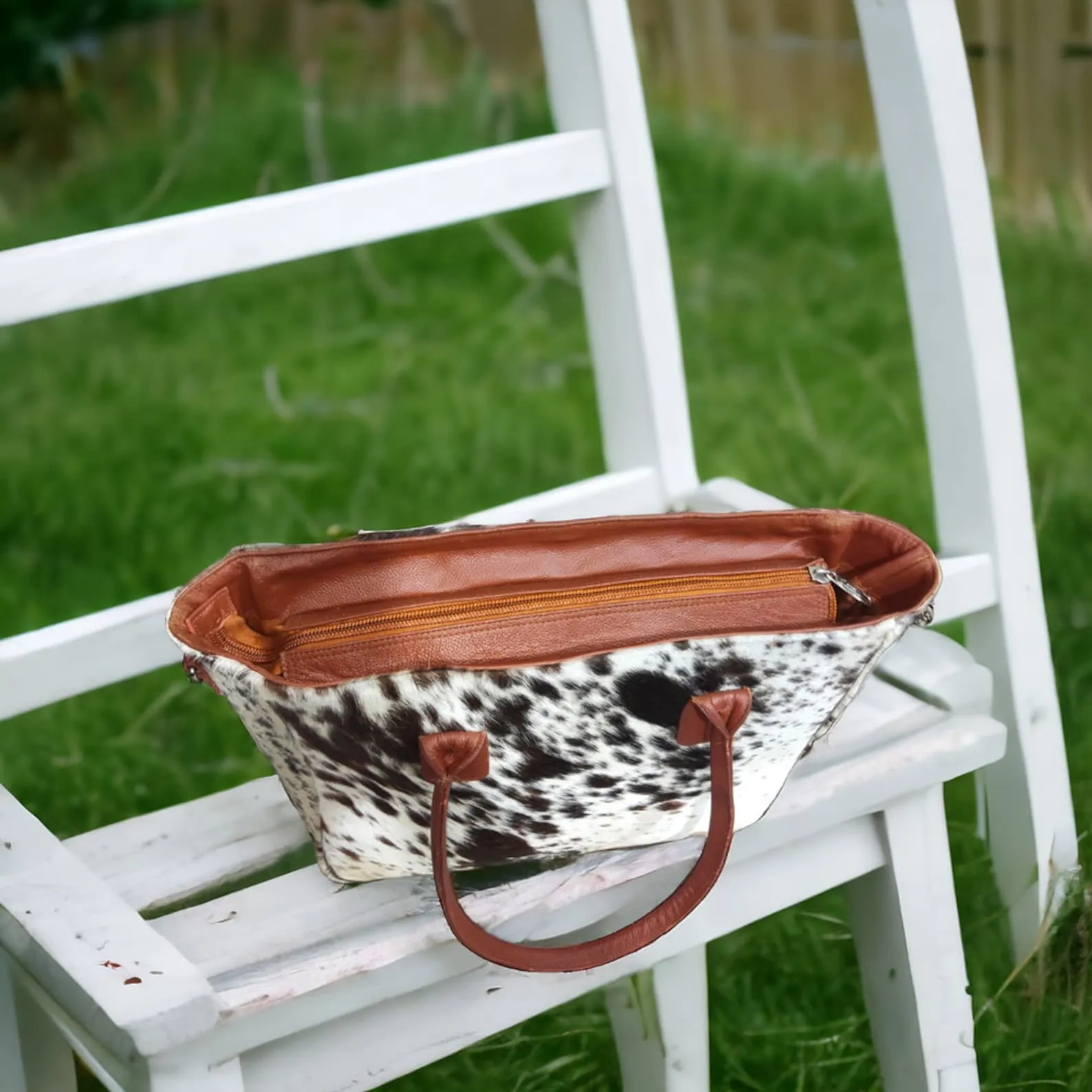Cowhide Tote Purses Spotted Tricolor