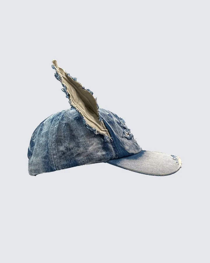 Distressed Denim Ear Cap