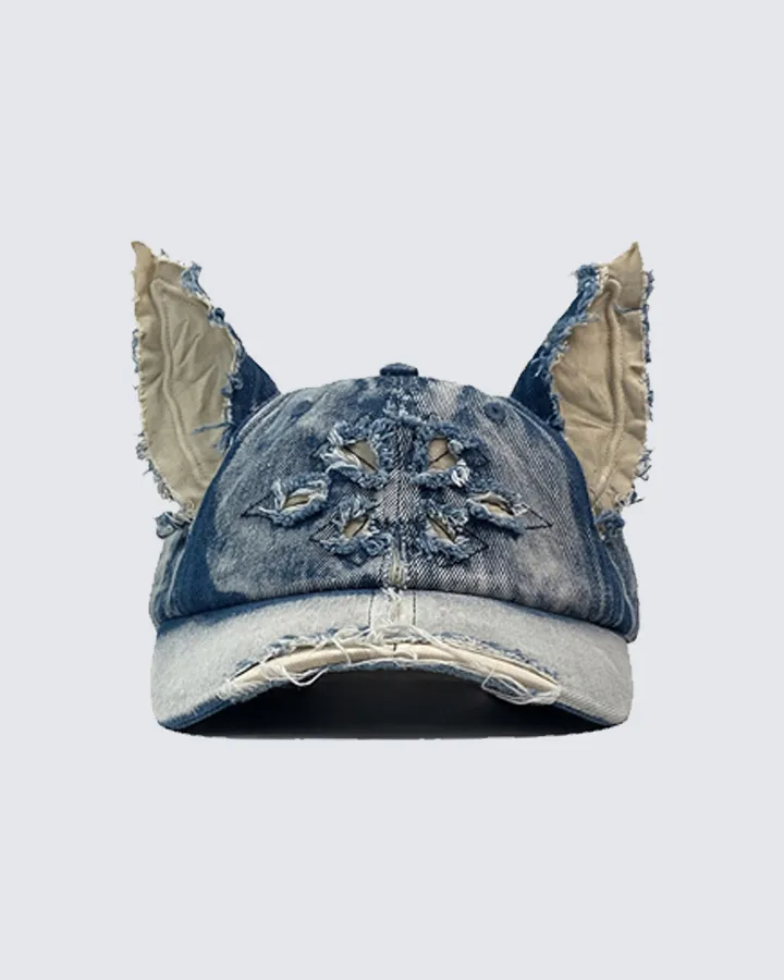 Distressed Denim Ear Cap
