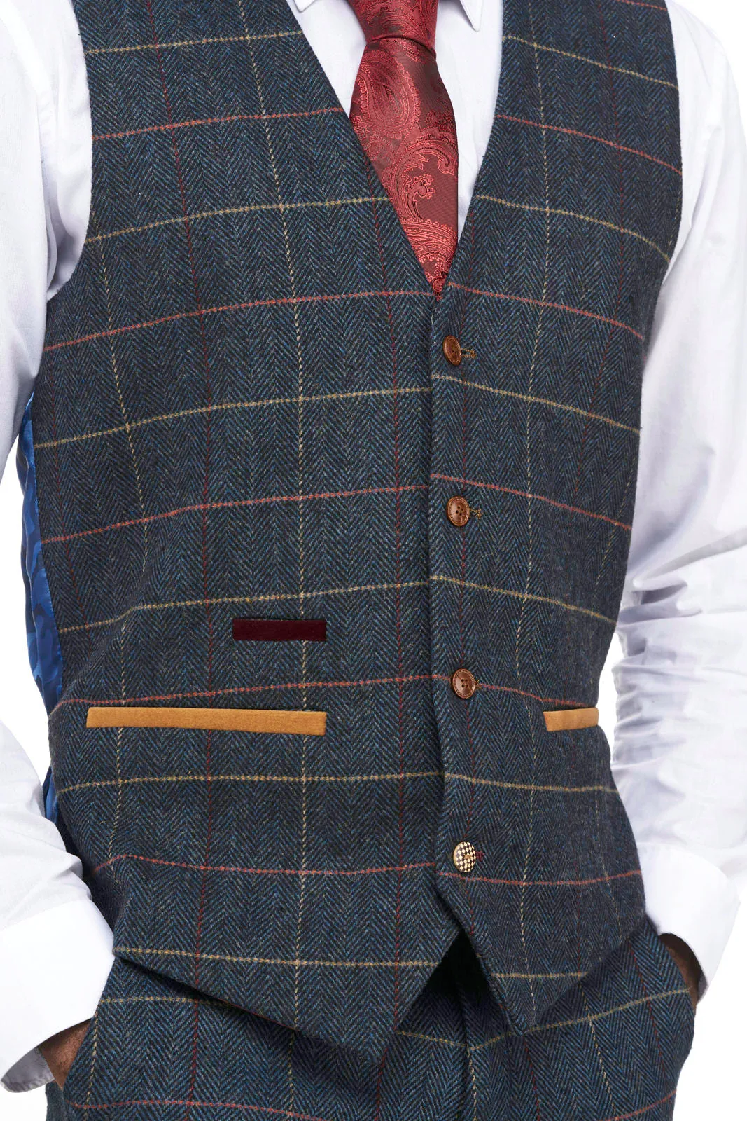 Eton Navy Blue Check Tweed Waistcoat :- Tweed Waistcoat