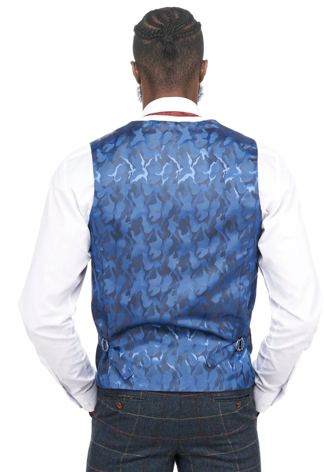 Eton Navy Blue Check Tweed Waistcoat :- Tweed Waistcoat