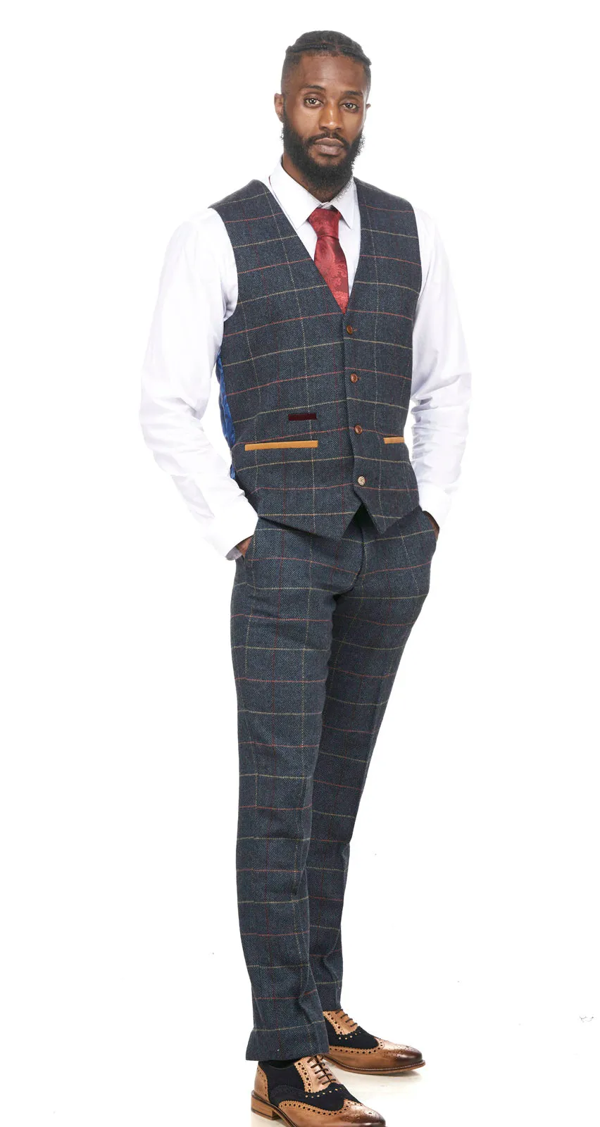 Eton Navy Blue Check Tweed Waistcoat :- Tweed Waistcoat