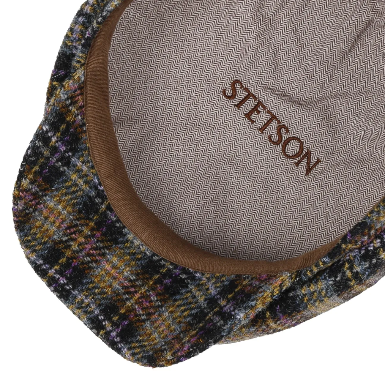 Hatteras Check Harris Tweed Flat Cap by Stetson