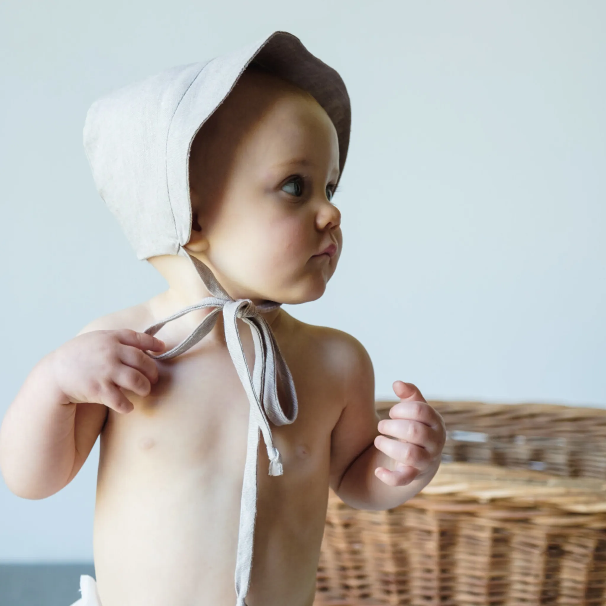 Linen Wide Brim Sun Bonnet in Wheat