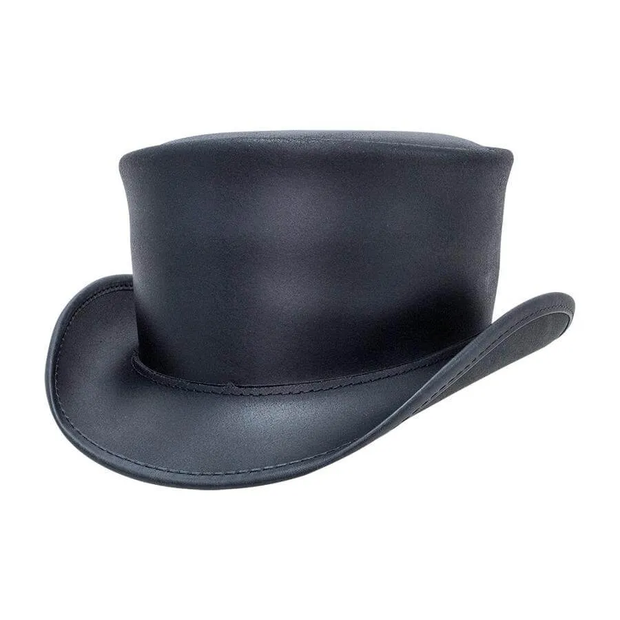 Marlow Black Weatherproof Leather Top Hat   Unbanded
