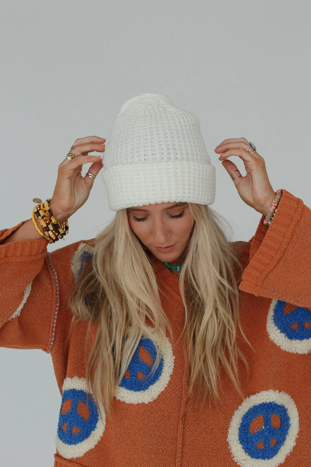 Maybelle Waffle Beanie - Ivory
