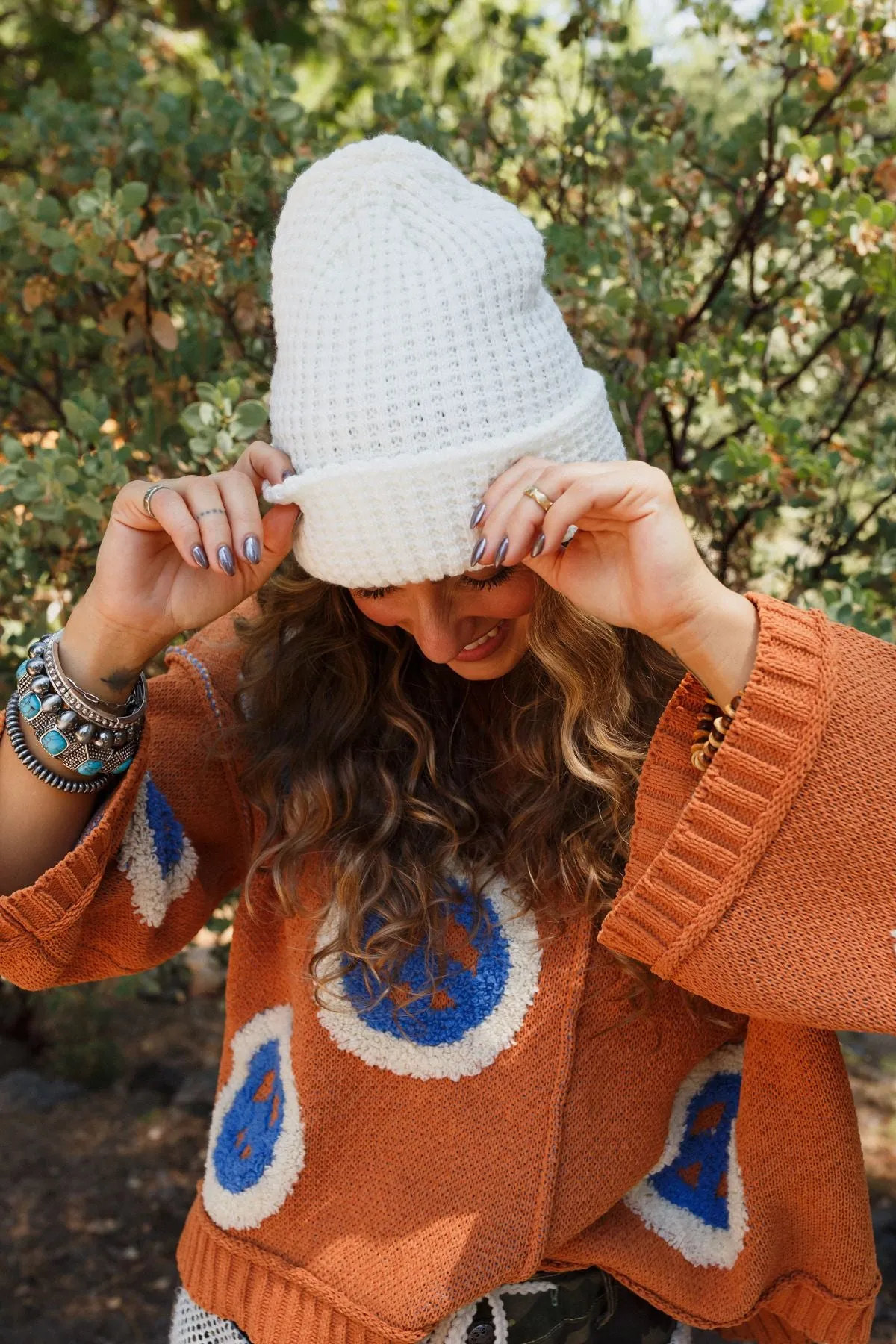 Maybelle Waffle Beanie - Ivory