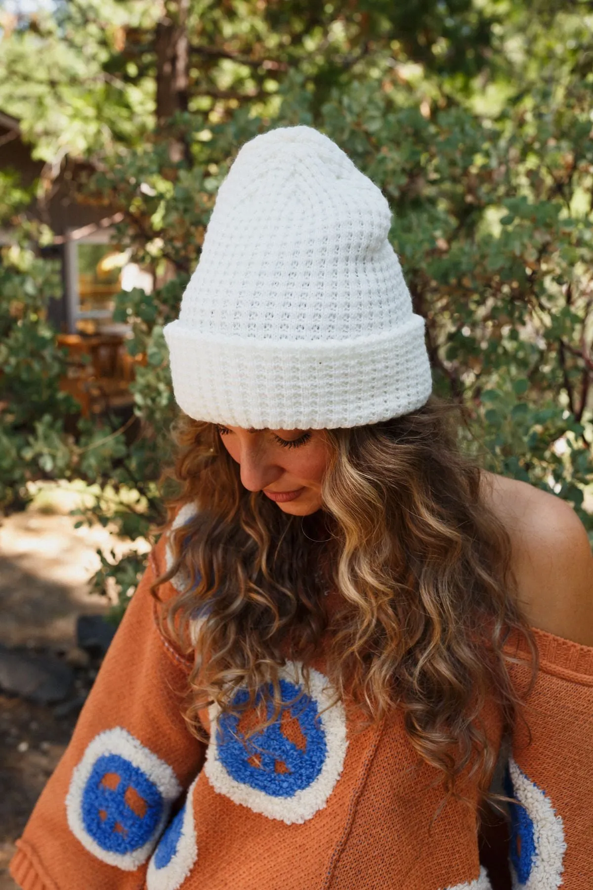 Maybelle Waffle Beanie - Ivory