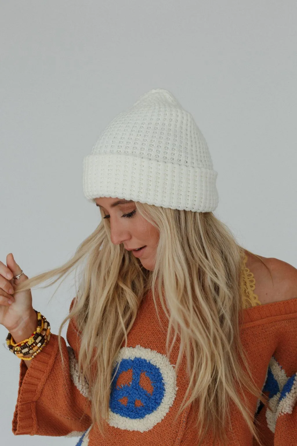 Maybelle Waffle Beanie - Ivory