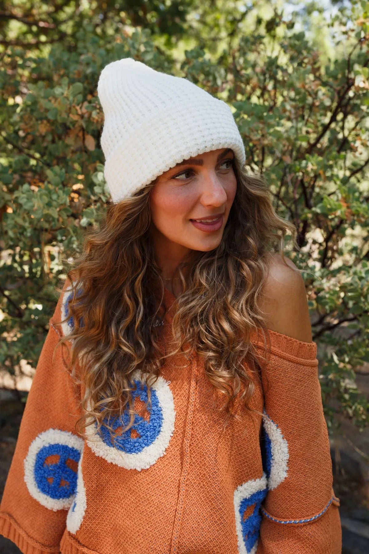 Maybelle Waffle Beanie - Ivory