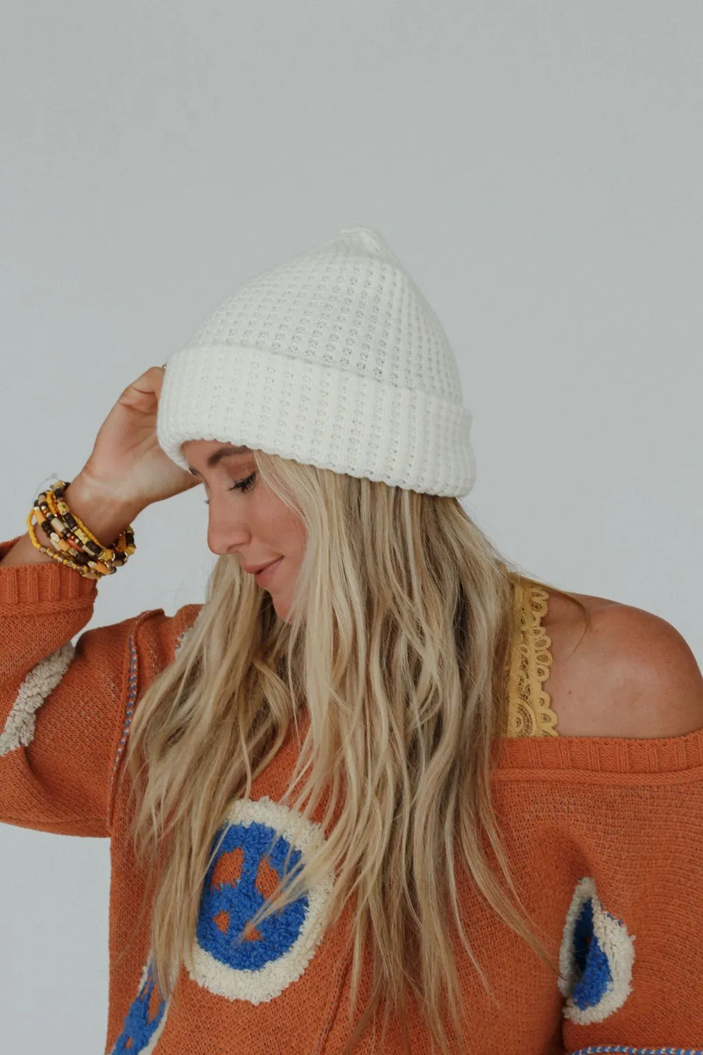 Maybelle Waffle Beanie - Ivory