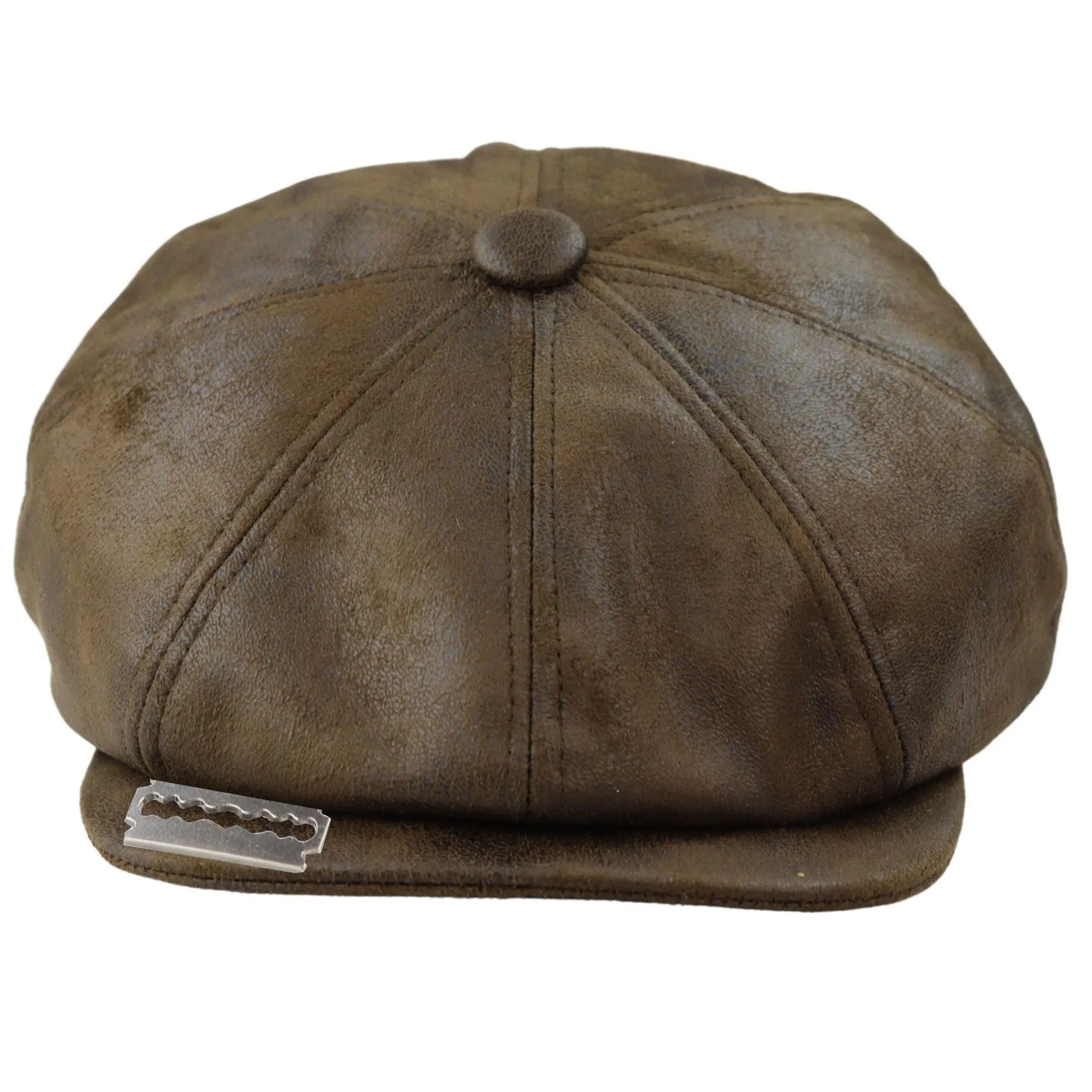 Mens 8 Panel Razor Baker Boy Hat PU Leather Blinders Newsboy Flat Cap Black Brown