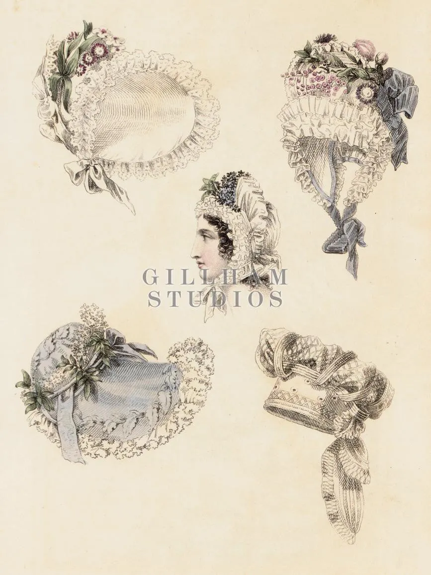 Multiple Victorian hats of varying style