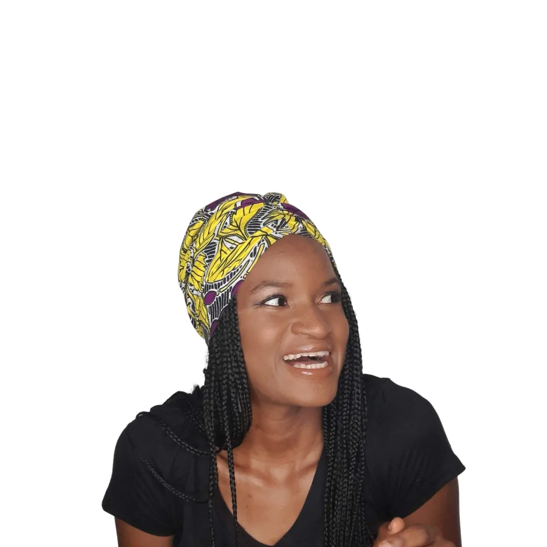 Ngaska African Print Purple and Yellow Turban
