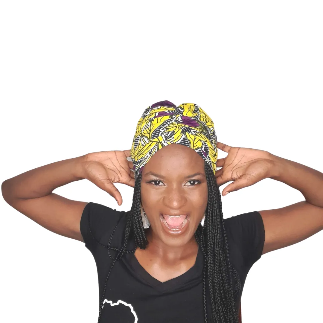 Ngaska African Print Purple and Yellow Turban