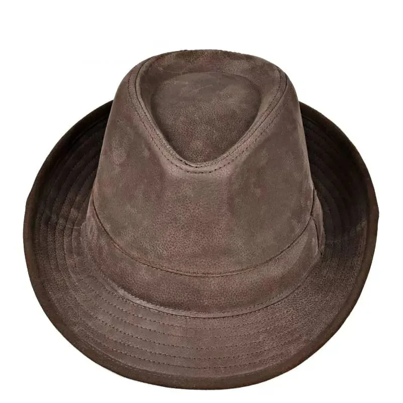 Nubuck Genuine Leather Trilby Hat
