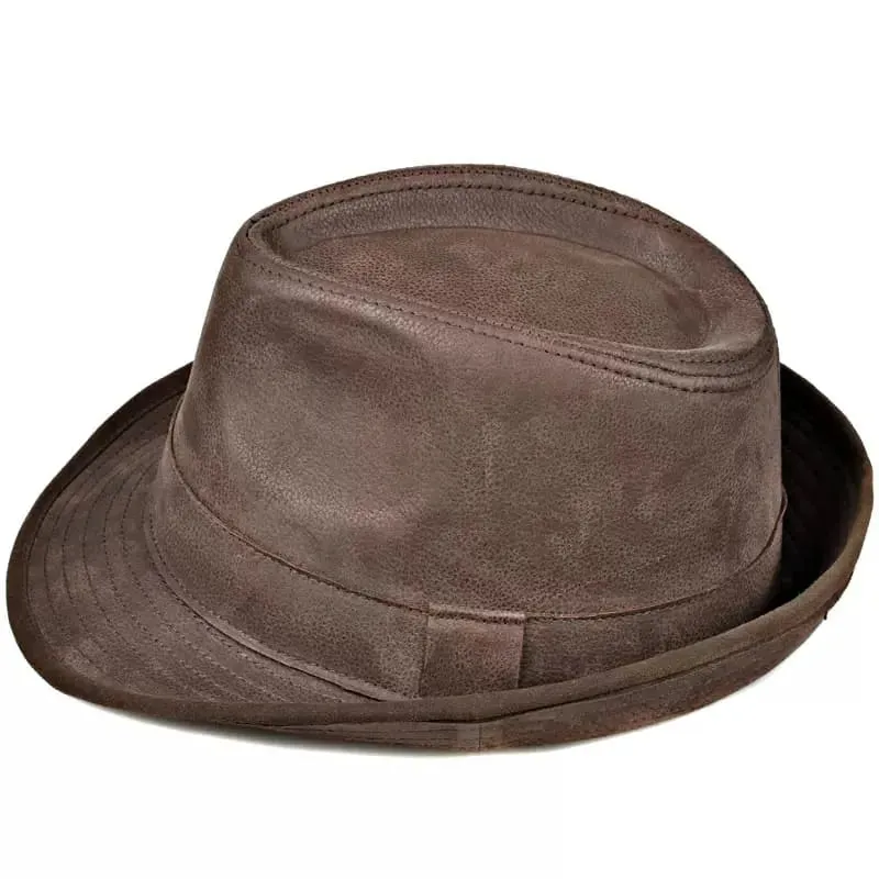 Nubuck Genuine Leather Trilby Hat