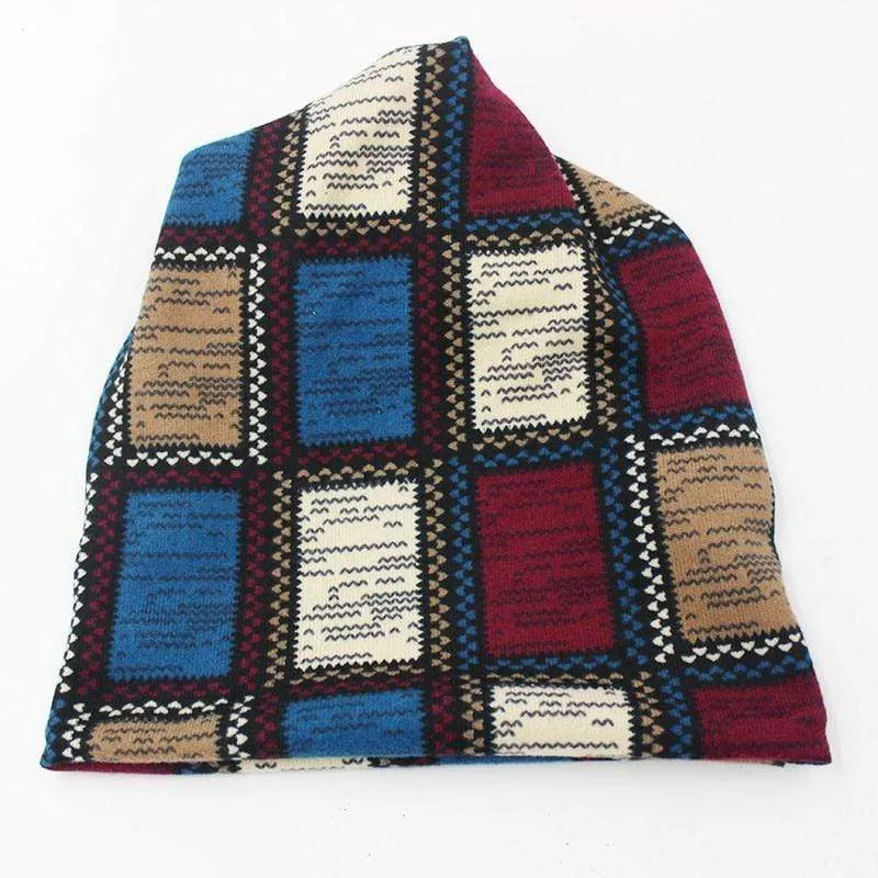 Patchwork Print Beanie Hat