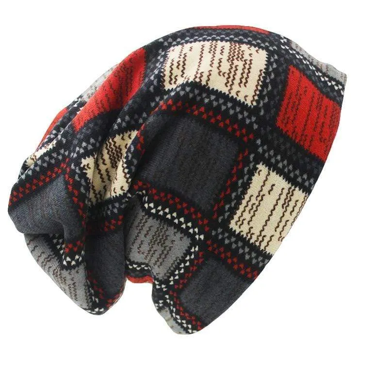 Patchwork Print Beanie Hat