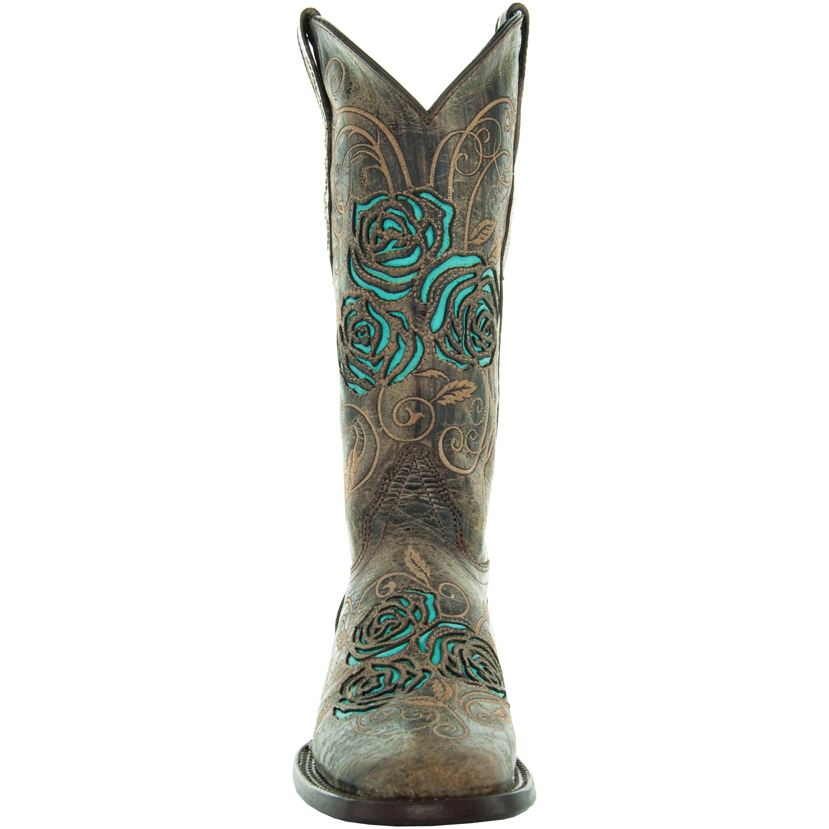 Soto Boots Square Toe Turquoise Rose Country Cowgirl Boots M50032