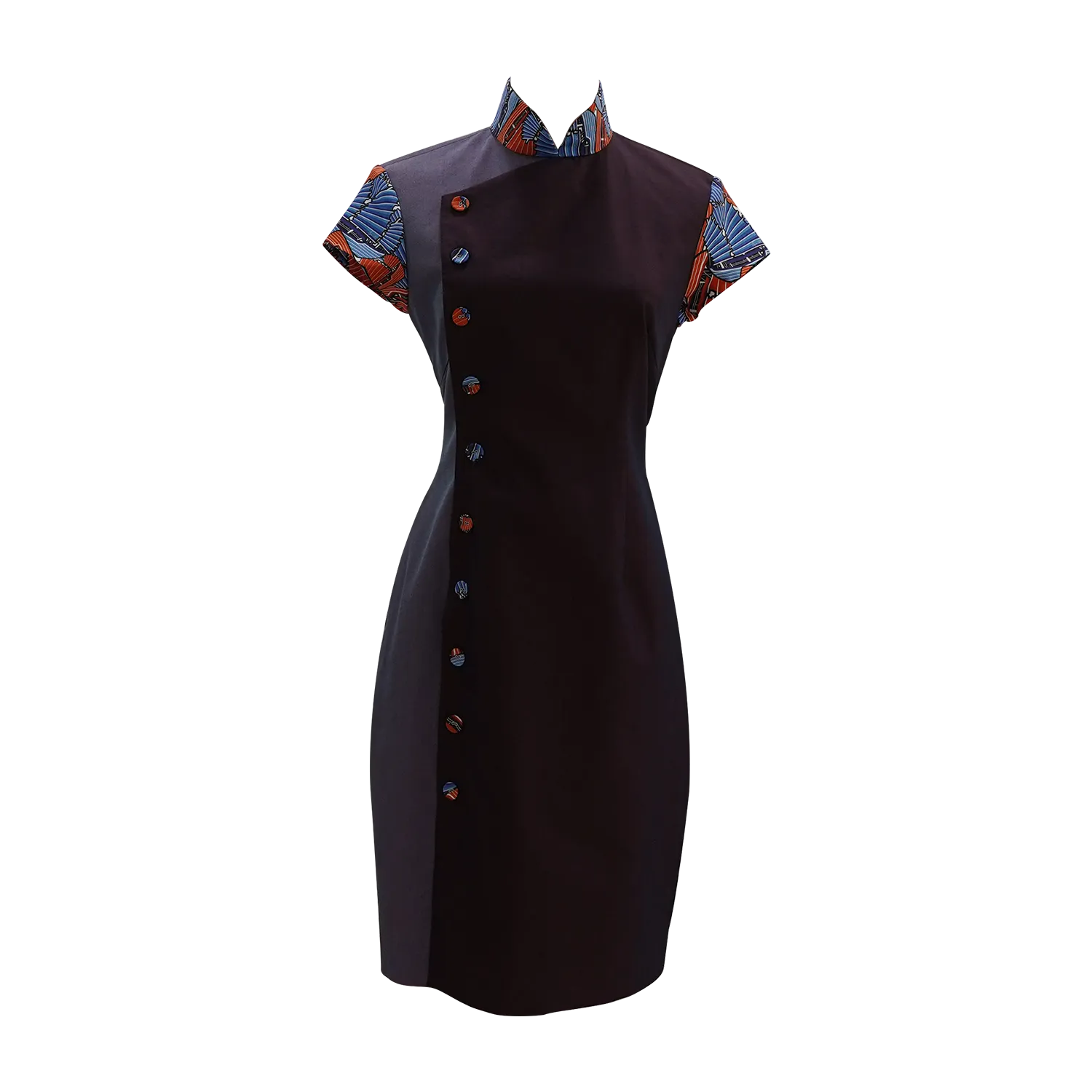 SPARKLE BY KAREN CHAN x  HK Heritage Museum【JUNK PARTY】Eco-Denim Cheongsam (Cap Sleeve / Regular Fit) (紅白藍)