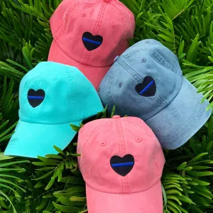 Thin Blue Line Heart Embroidered Baseball Cap