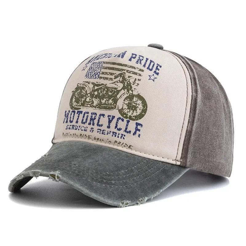 Vintage Motorcycle Print Baseball Cap Adjustable