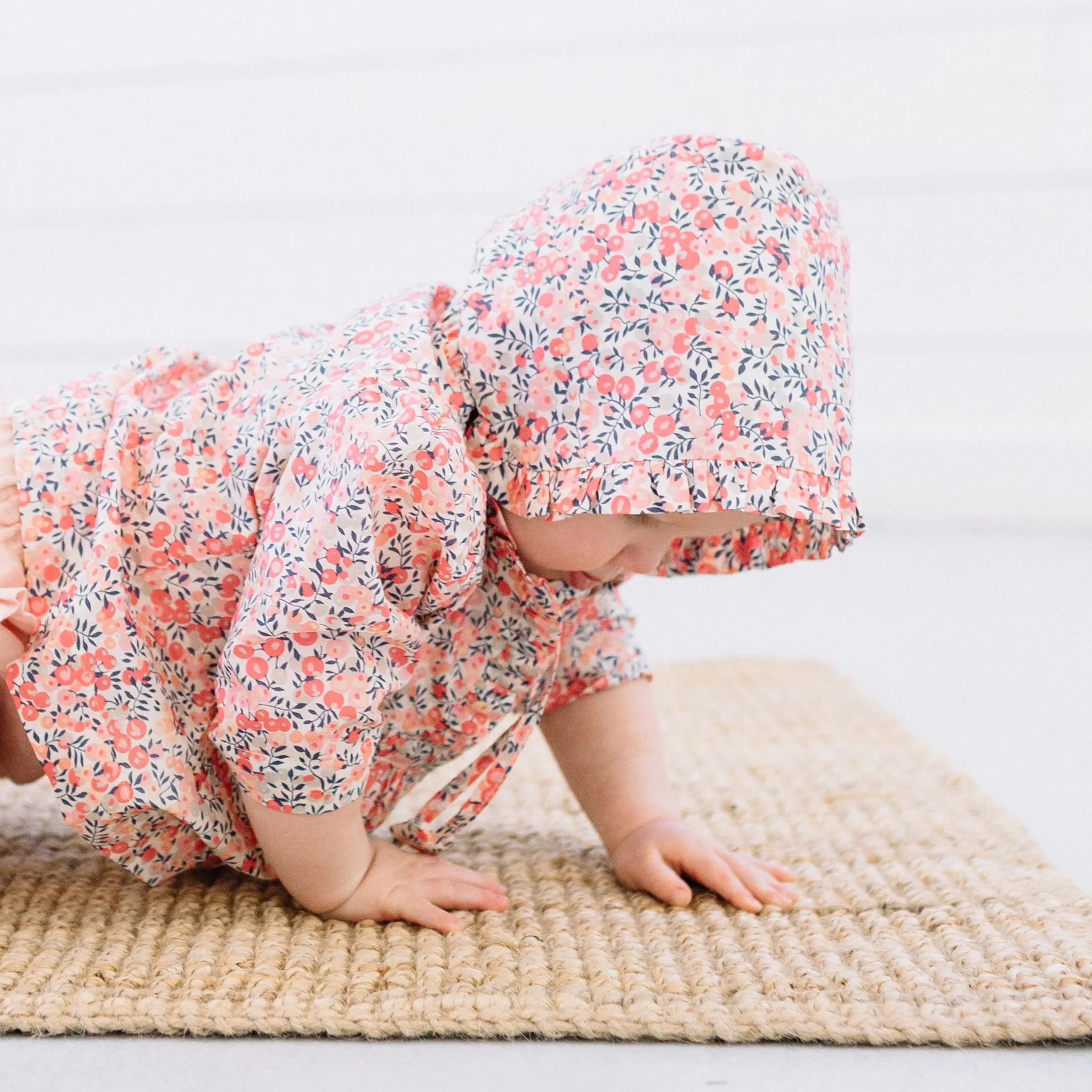 Wiltshire Pink Liberty Ruffle Bonnet: Newborn