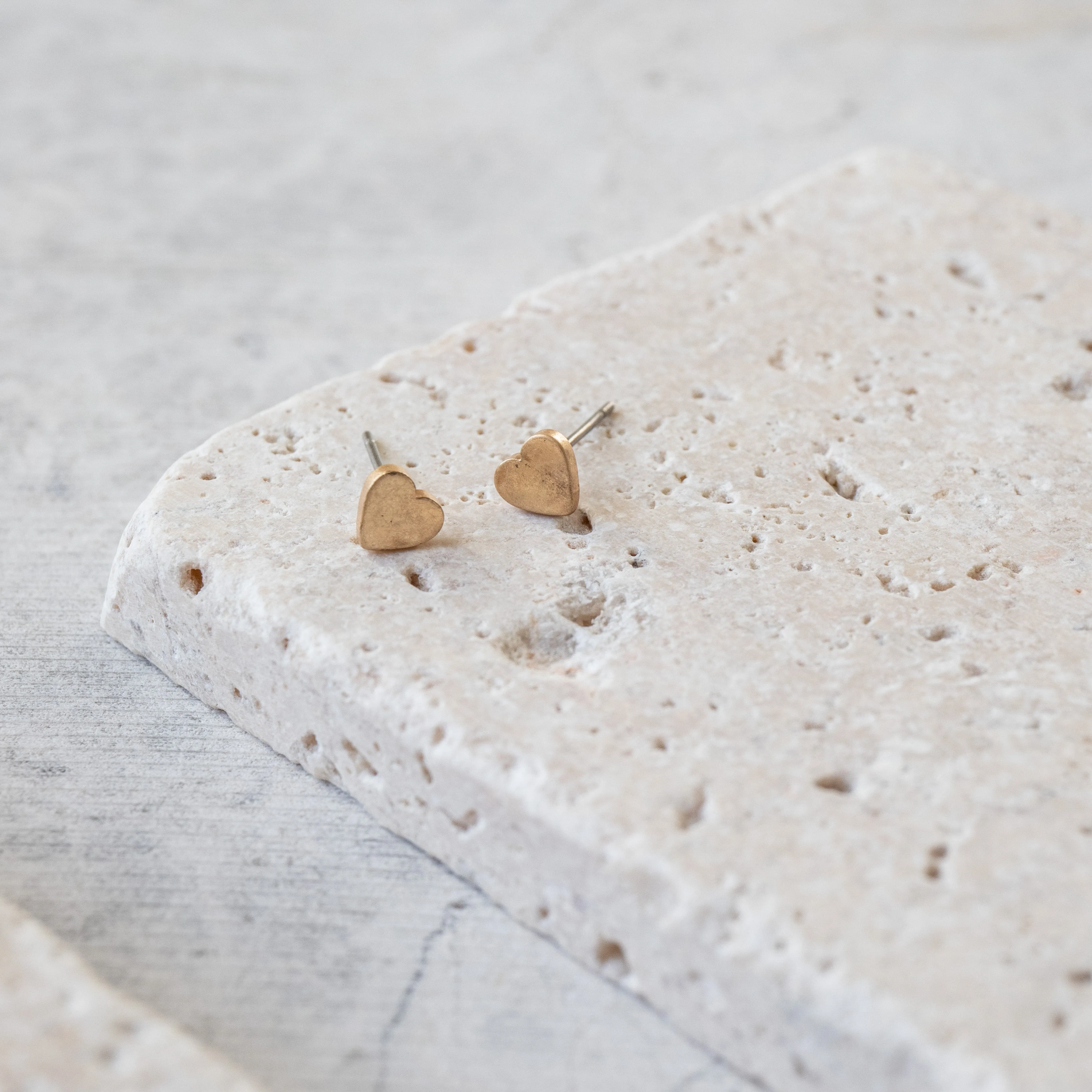 Worn Gold Heart Studs